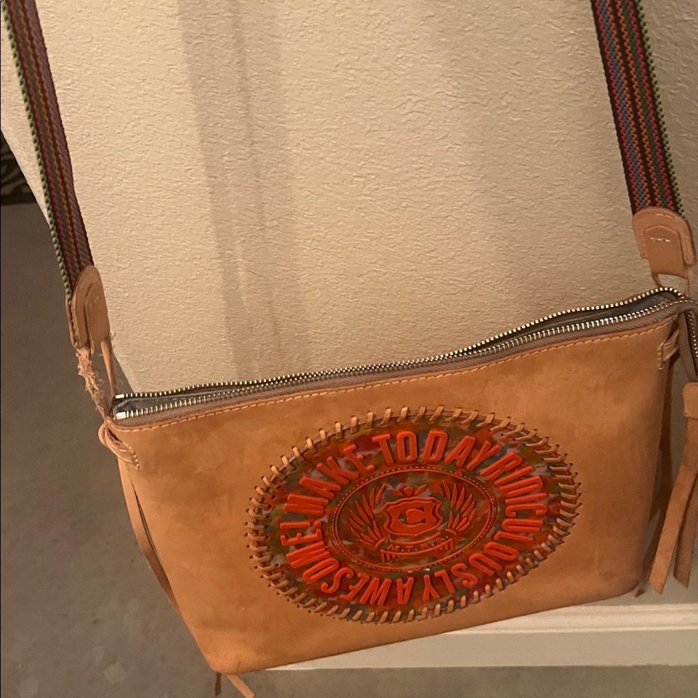 Stylish Consulea Tan MRTA Leather Crossbody Bag - Picture 3 of 3